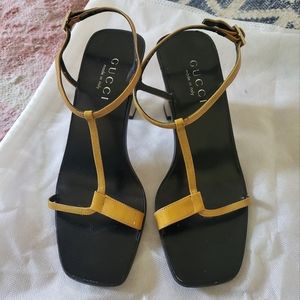 Vintage 90's Gucci High Heel Sandals in  Patent Leather Strappy heels